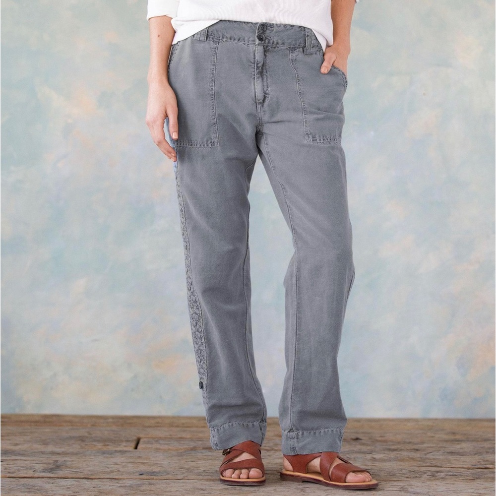 Sundance Organia lace khaki linen blend women’s pants SZ 10 - Picture 2 of 9